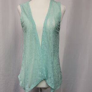 Mint Green Sleeveless Lace Cardigan